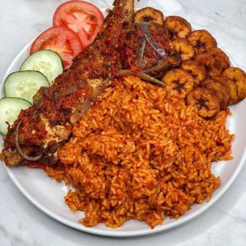 RICE: JOLLOF RICE WITH CROAKER & COLESLAW